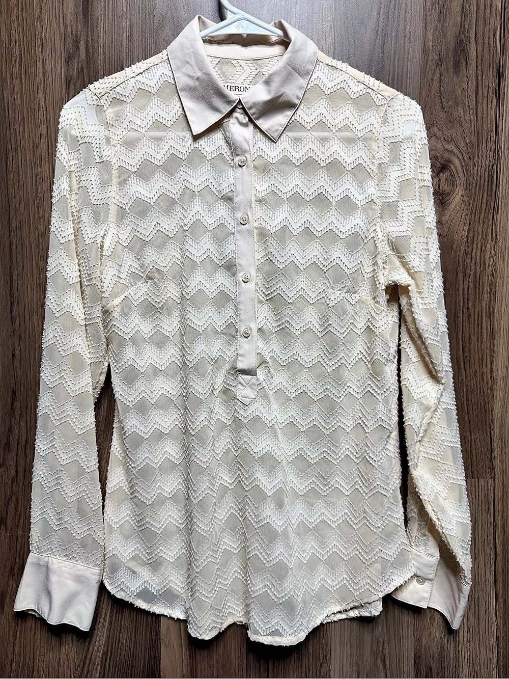 Merona Ivory Lace Blouse Women’s Small Long Sleeve Collared Button Front